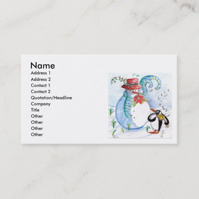 CARTE DE VISITE LA SÉRÉNADE HIVERNALE DE SNOWMAN ET PENGUIN (Devant)
