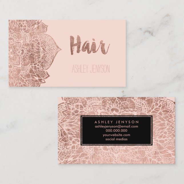 Carte De Visite La typographie florale de cheveux de mandala d'or (Devant / Derrière)