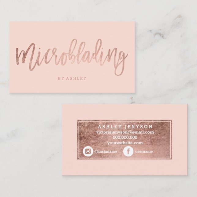 Carte De Visite La typographie rose d'or de Microblading (Devant / Derrière)