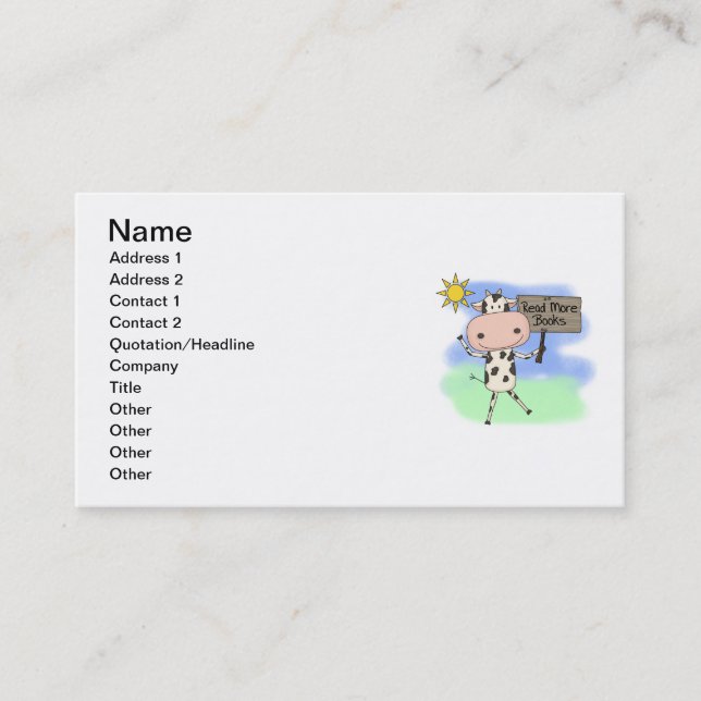Carte De Visite La vache a lu plus de livres (Devant)