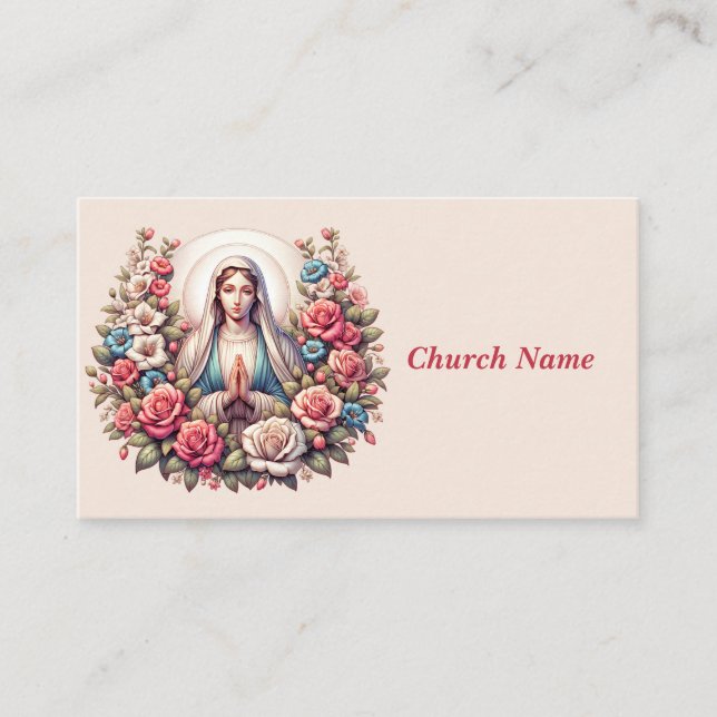 Carte De Visite La Vierge Marie priant avec des Roses (Devant)