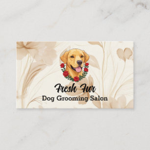 Carte De Visite Labrador avec Roses rouges. Salon de toilettage de