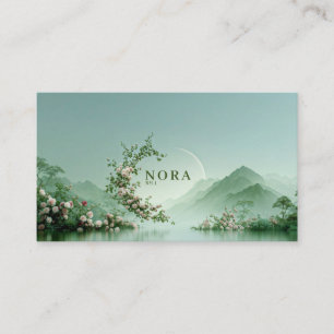 Carte De Visite Lac Brumeux Serein Rose Pâle Montagne Zen