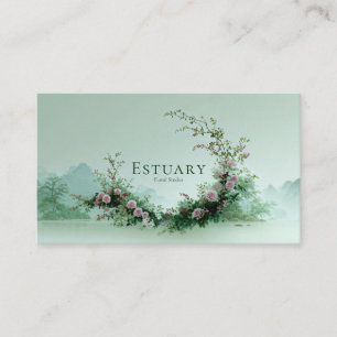 Carte De Visite Lac Brumeux Sérénité Rose Pâle Floral Croissant