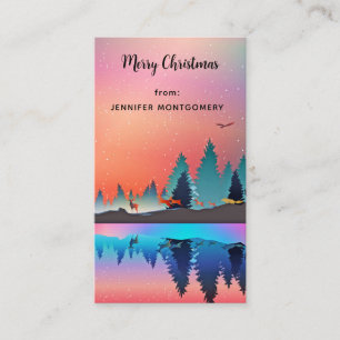 Carte De Visite Lac d'hiver pittoresque avec Cerf Joyeux Noël