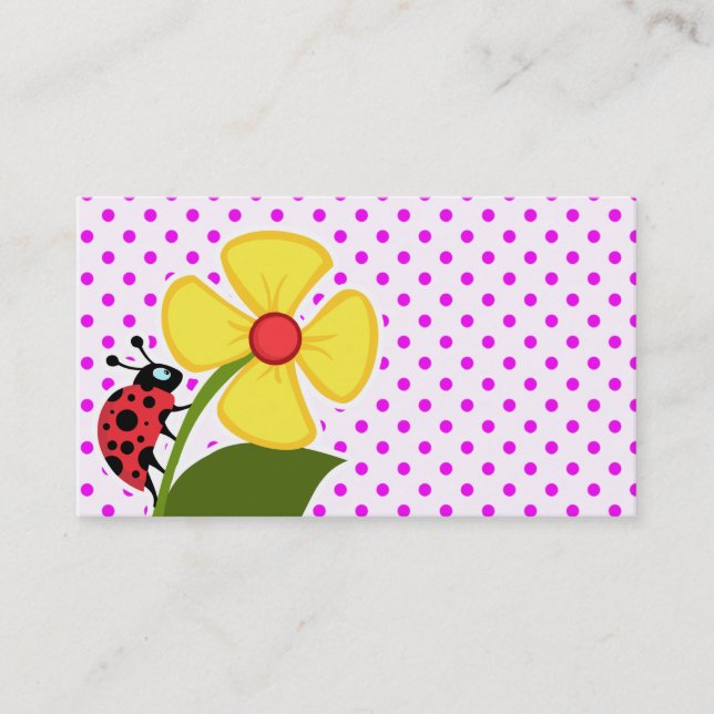 Carte De Visite Ladybug et Fleur sur les Pois Fuchsia (Devant)
