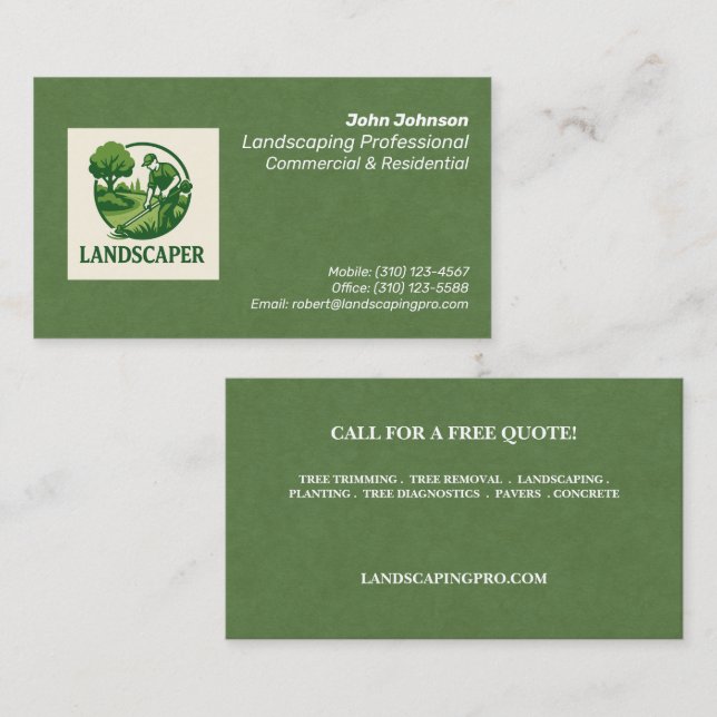Carte de visite Landscaper professionnel moderne (Devant / Derrière)