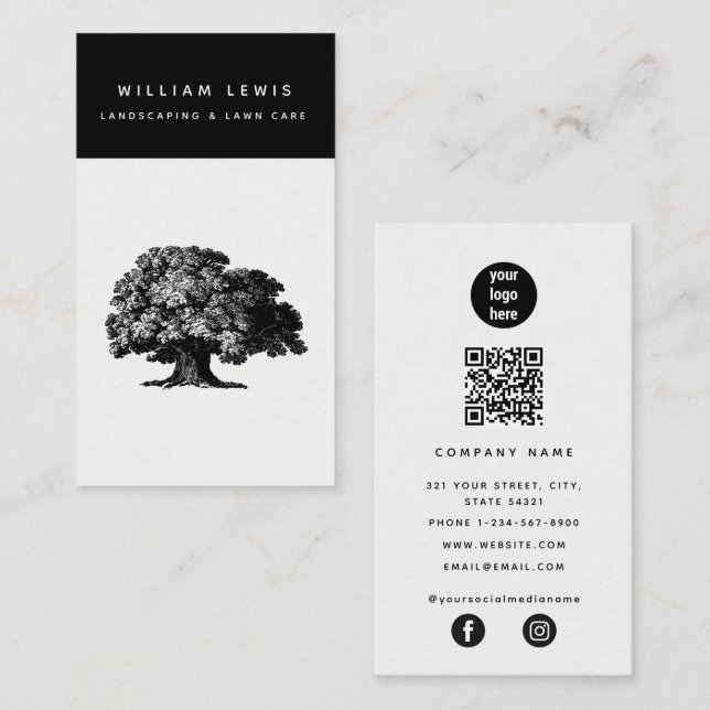 Carte De Visite Landscaping Lawn Care QR Code Social Media (Devant / Derrière)