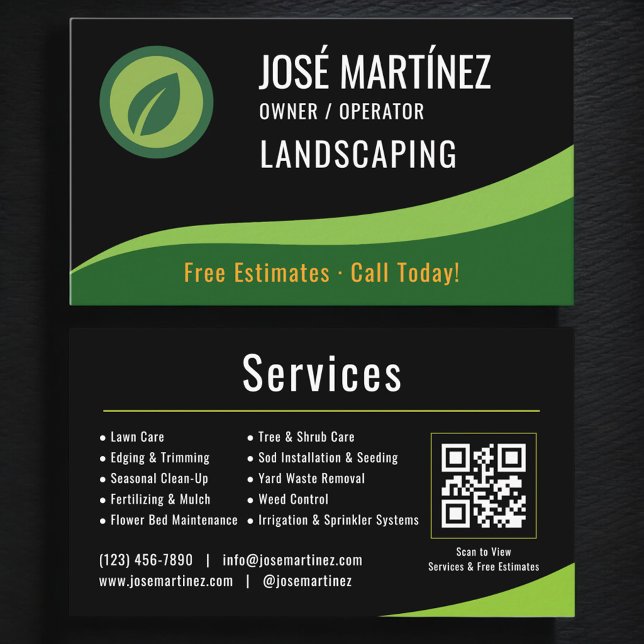 Carte De Visite Landscaping Lawn Service QR Code (Créateur téléchargé)
