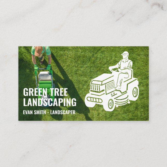 Carte De Visite Landscaping | Sitting Lawn Mower | Gardening (Devant)
