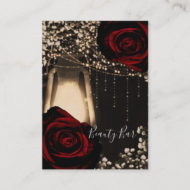 Carte De Visite Lanterne rustique Lumière & Roses Rouges Foncé Gla (Devant)