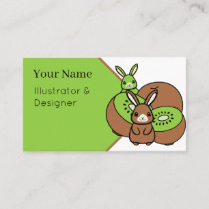 Carte De Visite Lapins Kawaii et Kiwis Frais - Esthétique Verte I