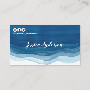 Carte De Visite L'aquarelle bleue ondule le Social moderne de