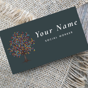 Carte De Visite L'arbre coloré du travailleur social Automne autom