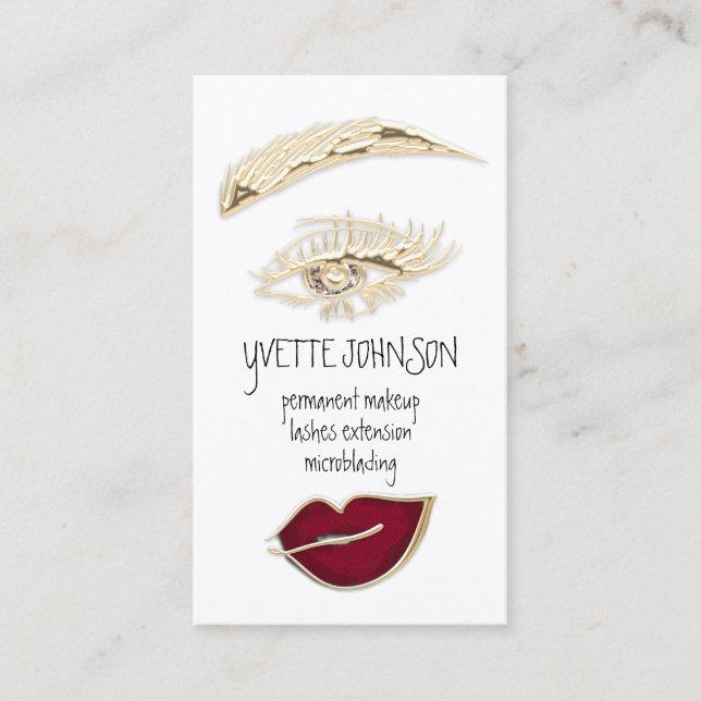 Carte De Visite Lash Brow maquillage Artiste QRCode Gold Red Lips (Devant)