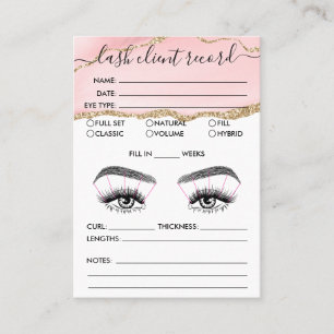 Carte De Visite Lash Client Record Ajouter Logo Blush Pink Agate B