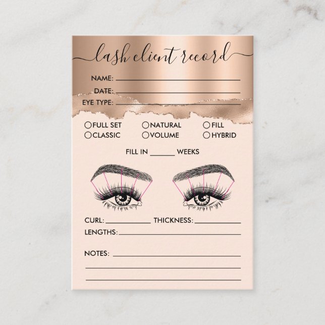 Carte De Visite Lash Client Record Ajouter Logo Rose Gold Tear Bus (Devant)