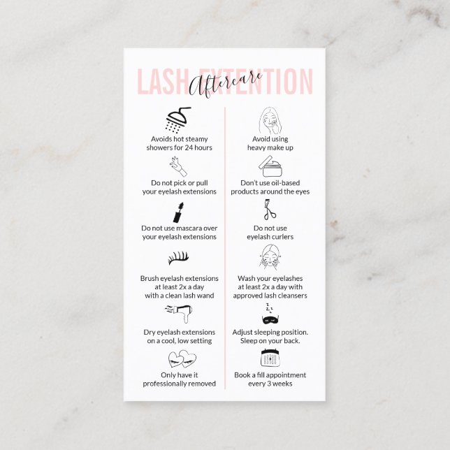 Carte De Visite Lash Extension Aftercare (Dos)