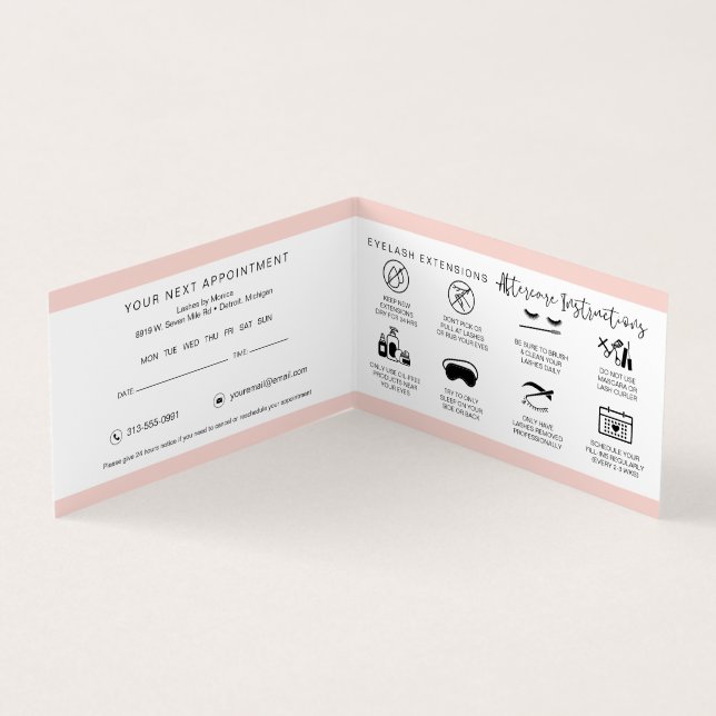 Carte De Visite Lash Instructions et rappel de rendez-vous (Intérieur)