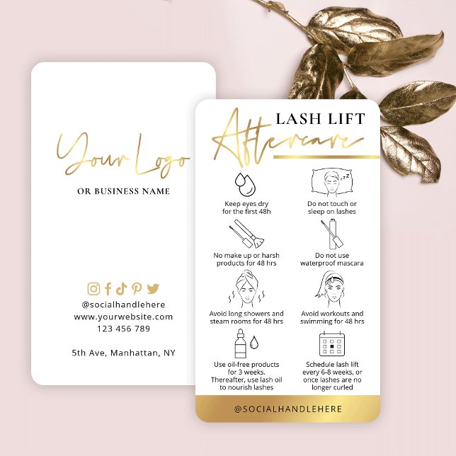 Carte De Visite Lash Lift & Tint Afcare Guide Blanc & Or (Créateur téléchargé)