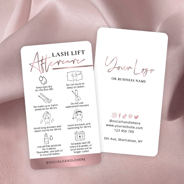 Carte De Visite Lash Lift & Tint Afcare Guide Bronze Rose Gold (Créateur téléchargé)