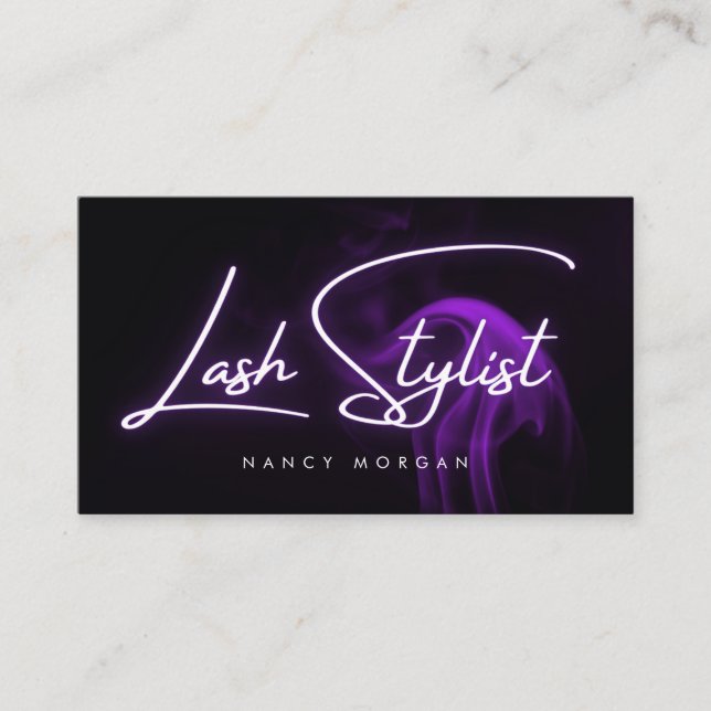 Carte De Visite Lash Stylist Typography Purple Neon  (Devant)