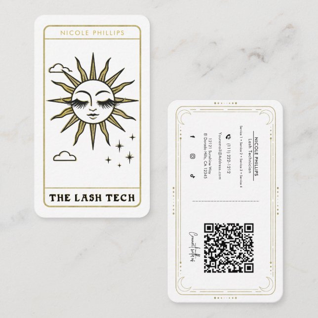Carte De Visite Lash Tech Dramatique Sun Tarot Social Media QR (Devant / Derrière)
