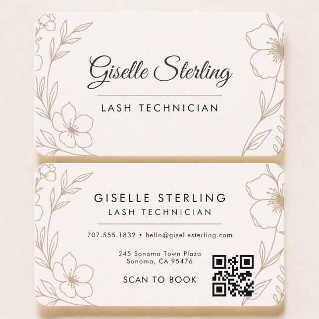 Carte De Visite Lash Tech Floral Code QR Professionnel (Créateur téléchargé)