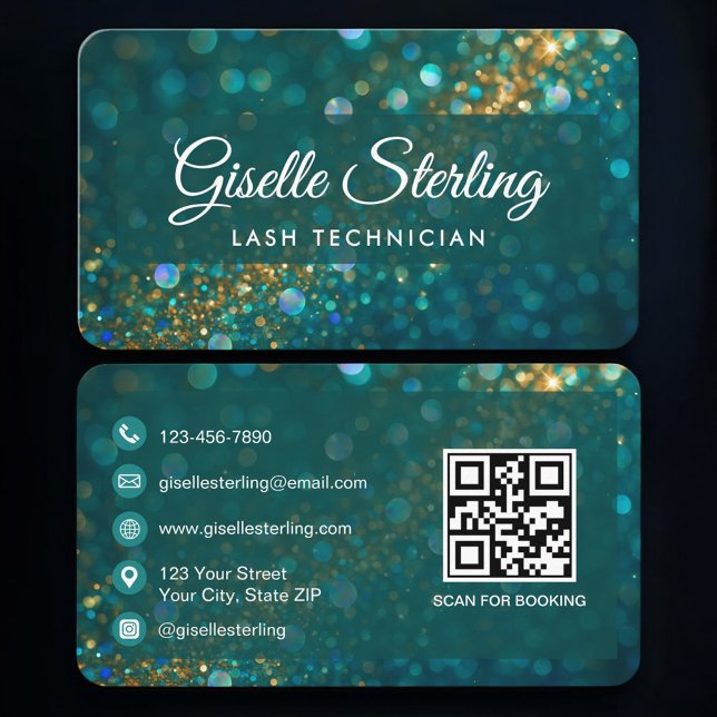 Carte De Visite Lash Tech Green Gold Code QR Professionnel (Créateur téléchargé)