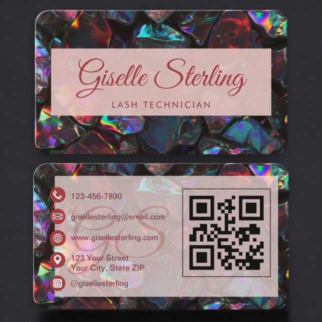 Carte De Visite Lash Tech Opal Black QR Code (Créateur téléchargé)