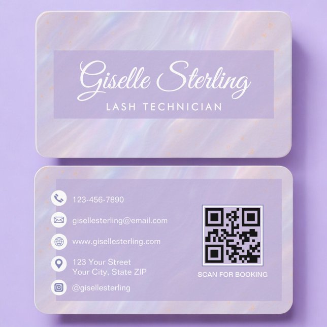 Carte De Visite Lash Tech Opal Holographique Code QR Professionnel (Créateur téléchargé)