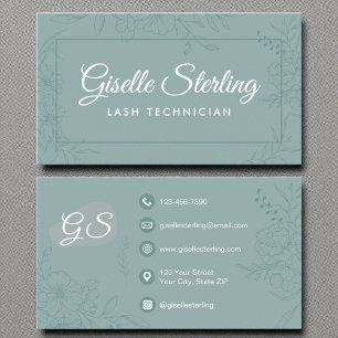 Carte De Visite Lash Technicien Turquoise Floral Line Art Moderne 