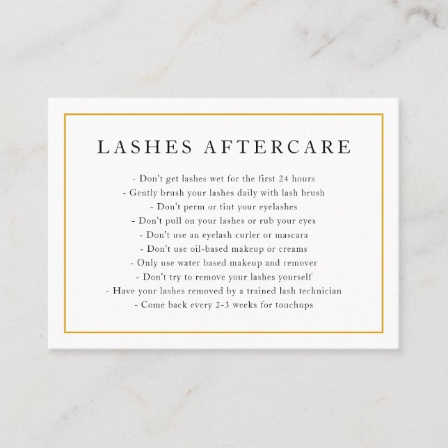 Carte De Visite Lashes Aftercare Elegant or et blanc monogramme (Devant)