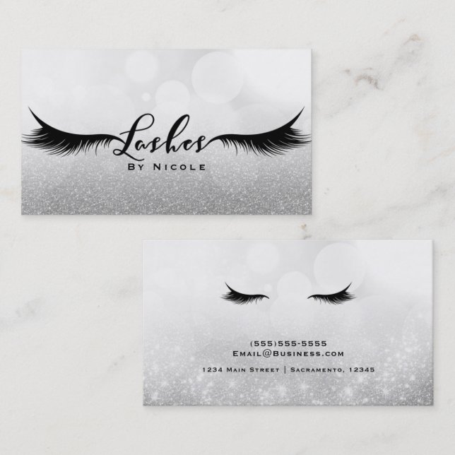 Carte De Visite Lashes Argent Étincelle Glamour Eyelashes Maquilla (Devant / Derrière)