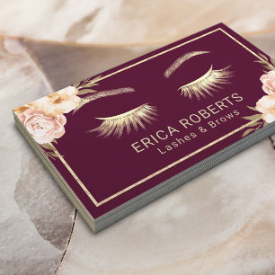 Carte De Visite Lashes Artiste maquillage Bourgogne Floral Beauté
