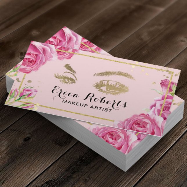 Carte De Visite Lashes Artiste maquillage Élégant Salon Floral Ros (Créateur téléchargé)