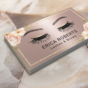 Carte De Visite Lashes Artiste maquillage Moderne Floral Rose Gold