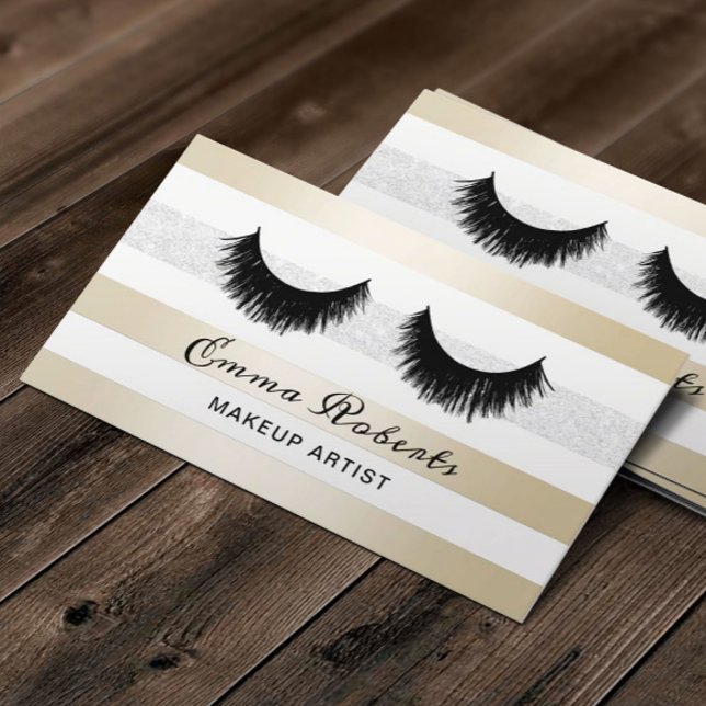 Carte De Visite Lashes Artiste maquillage Moderne Gold & Silver St (Créateur téléchargé)