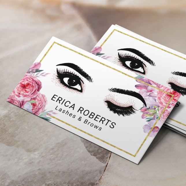 Carte De Visite Lashes Artiste maquillage Wink Eye Moderne Floral  (Créateur téléchargé)