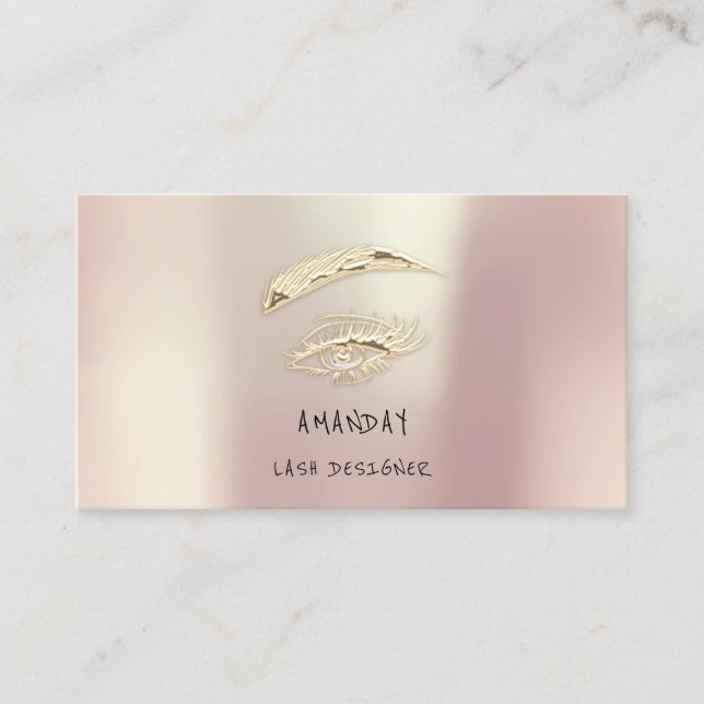 Carte De Visite Lashes Bros logo maquillage Rose social Gold (Devant)