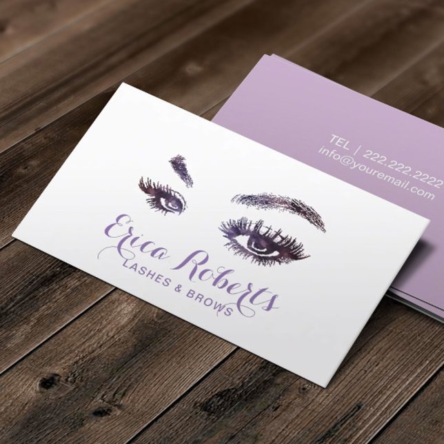 Carte De Visite Lashes & Brows Élégant Artiste maquillage violet (Créateur téléchargé)