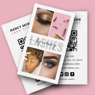 Carte De Visite Lashes Calligraphie Script Photo Collage Qr Code