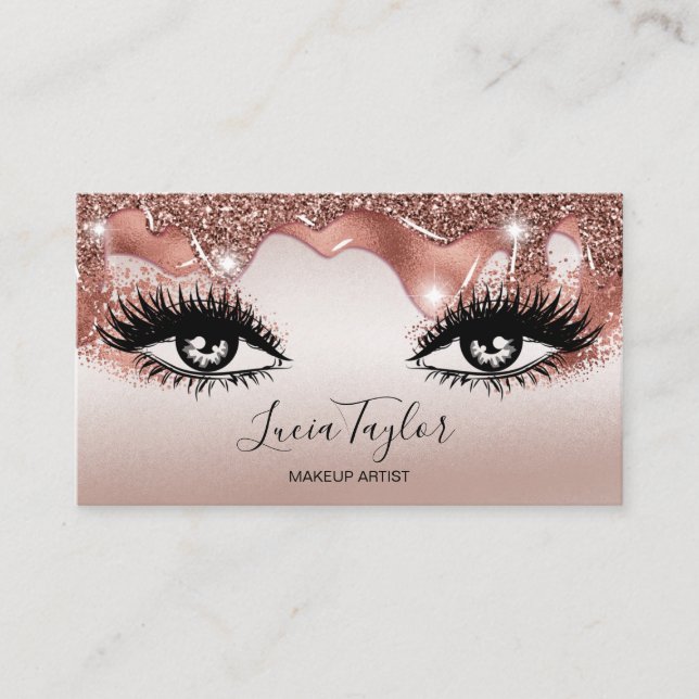 Carte De Visite Lashes de maquillage Rose Parties scintillant or (Devant)