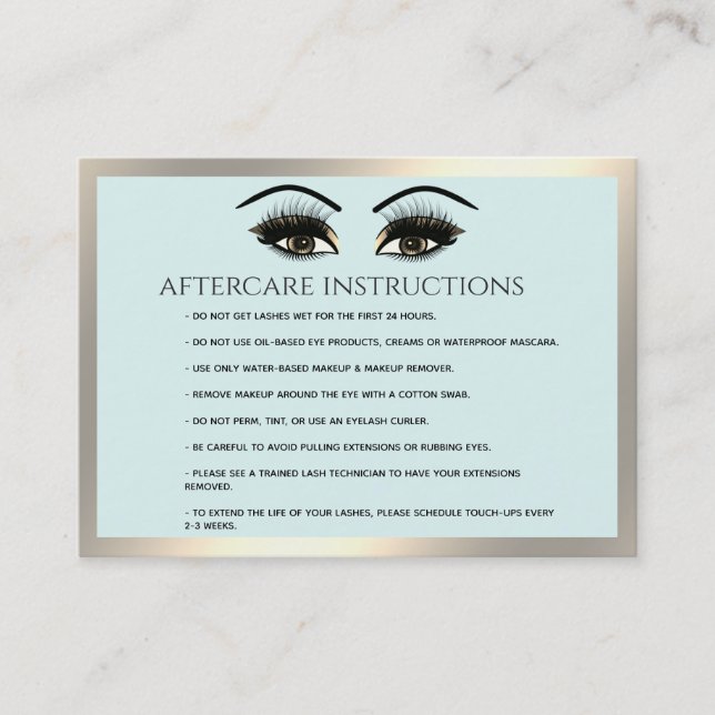 Carte De Visite Lashes Extension Aftercare Instructions luxe (Devant)