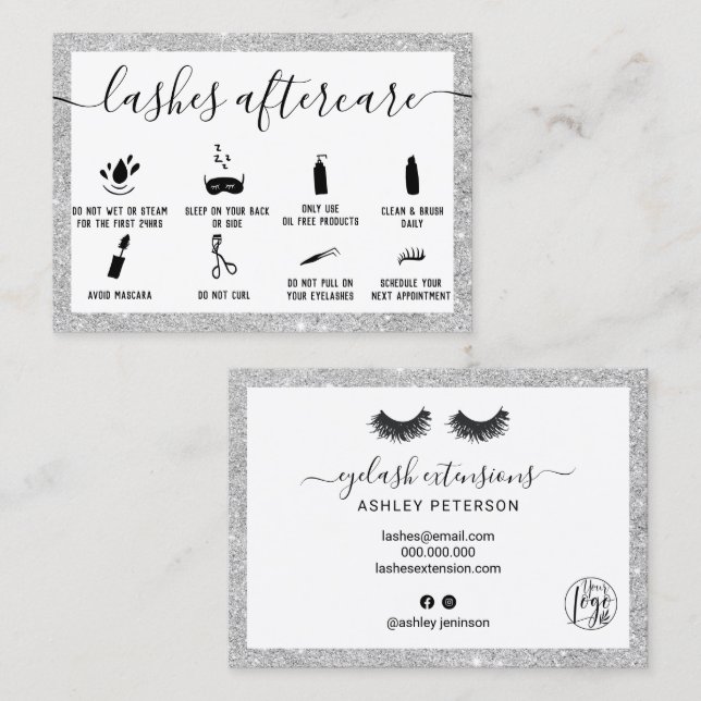 Carte De Visite Lashes illustrations de postsoins argent parties s (Devant / Derrière)