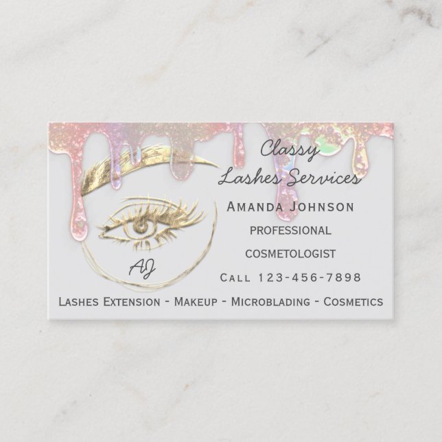 Carte De Visite Lashes Lashes Maquillage Clou Microlame Logo Qr Go (Devant)