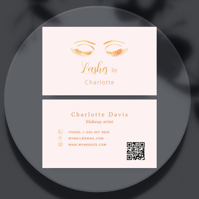 Carte De Visite Lashes maquillage artiste rose QR code (Créateur téléchargé)