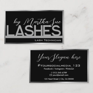 Carte De Visite Lashes Modèle noir gris argent gris ombre beauté