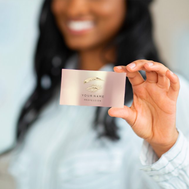 Carte De Visite Lashes professionnels Brosses logo maquillage Rose (Professional Lashes Brows Makeup Logo Gold Rose QR Business Card)