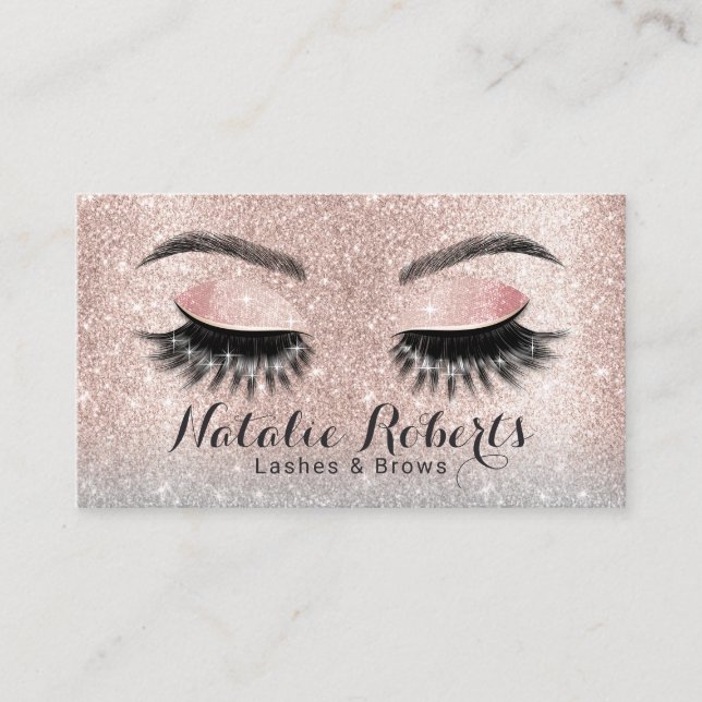 Carte De Visite Lashes Salon Eyelash Extensions Blush Rose or (Devant)